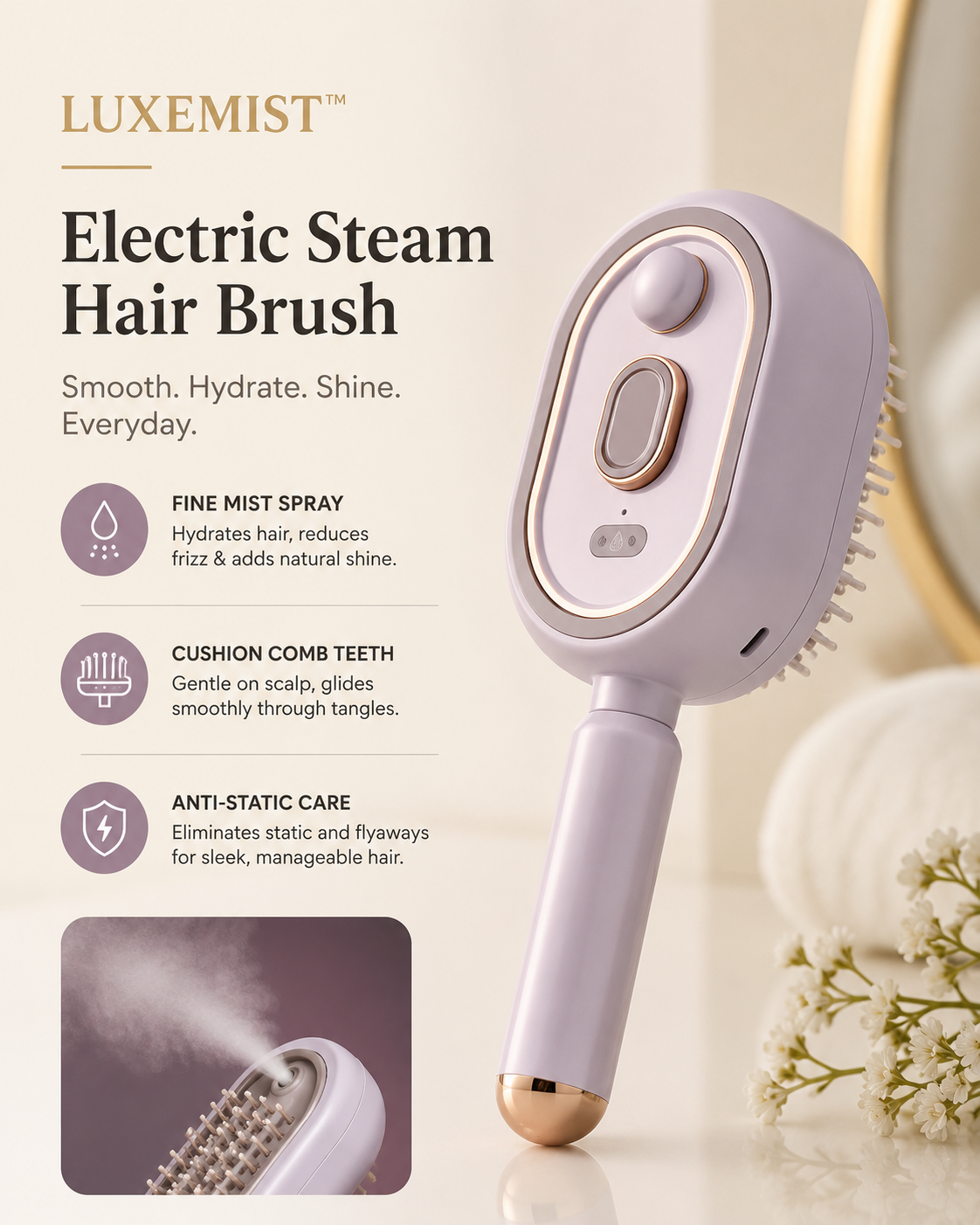 HydraMist™ Steam Hair Brush